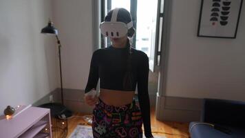 A person fully immersed in an engaging virtual reality experience at home with hightech gear video