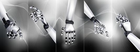 Black and white infographic with robotic arms at different angles vector