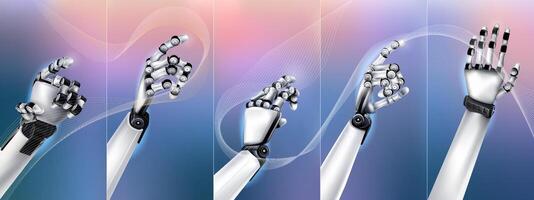Colorful abstract bright background with realistic three-dimensional robot hands vector