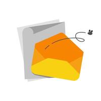 flat illustration of envelope with a paper behind it, symbolizing an empty inbox or no new messages. This design represents read messages, no new notifications, or outdated information vector