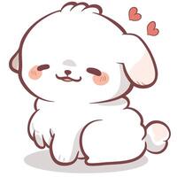 Cute cartoon dog with fluffy white coat, smiling happily and surrounded by hearts, exuding joyful and playful vibe vector