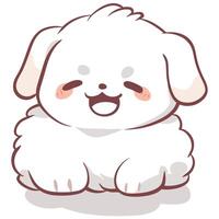 cute, fluffy white dog with happy expression, sitting contentedly. This adorable character brings joy and warmth to any setting vector