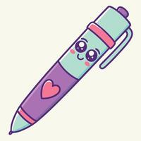 Pen with Heart and Sparkling Eyes vector