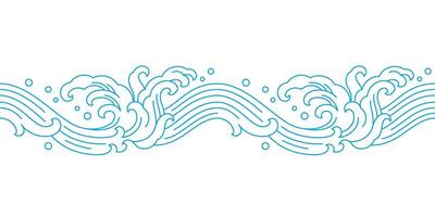 oriental wave form line art seamless pattern vector