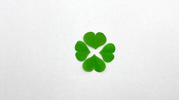 A perfectly formed four-leaf clover isolated on white background photo