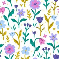 Seamless pattern with different flowers on white background. graphics. vector