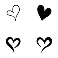 Four simple, stylized heart shapes in black and white. vector