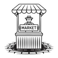 Simple Black and White Illustration of a Market Stall vector