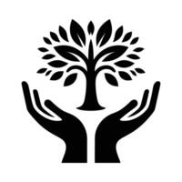 Hands Protecting a Tree logo on white background vector