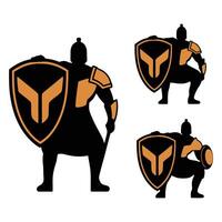 Strong Warrior Silhouettes with Shields vector