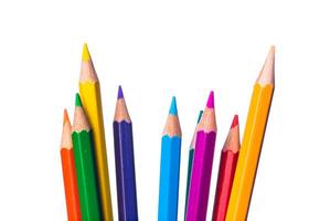 Vibrant colored pencils arranged in a pattern on white background showcasing creativity and artistic expression photo
