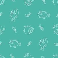 Outline Piranha Fish Skeleton Pattern Illustration Seamless for Background Wallpaper vector
