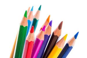 Colorful set of sharpened pencils arranged creatively for art and design projects photo