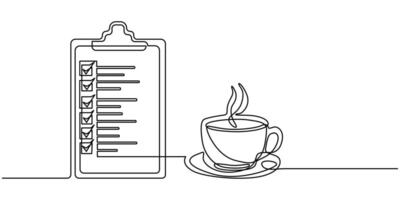 checklist coffee cup continuous one line drawing vector