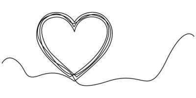 hearts with a red shape drawn in continuous one line drawing vector