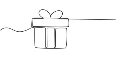 Continuous one line drawing of Holiday gift box icon Surprise symbol in single outline style illustration isolated on white background vector