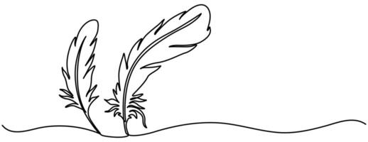Continuous bird feather one line drawing of feather isolated outline illustration vector