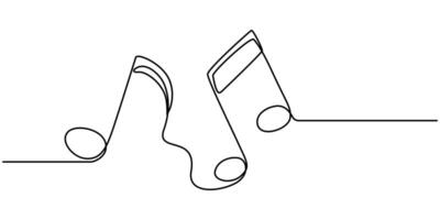 Musical Notes continuous one line drawing minimalist design vector