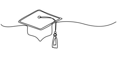 Graduation cap continuous one line drawing of outline education icon vector