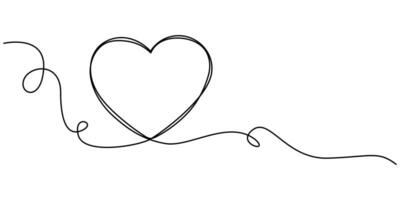 Continuous one line art drawing seamless Hand drawn doodle heart stroke is editable so you can make it thiner or thicker vector
