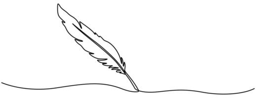 Bird feather continuous one line drawing of feather isolated outline flat vector