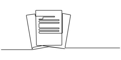 continuous one line Paper drawing document with magnifying glass office notes concept vector