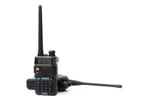 Handheld communication device with dual antennas on a white background showcasing features and design photo