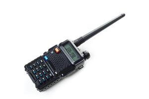 Ham radio transceiver with digital display and extended antenna for communication enthusiasts photo