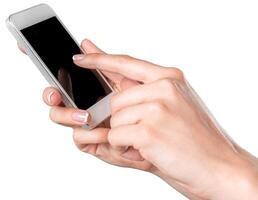 Hand using smartphone to navigate digital content in modern technology photo