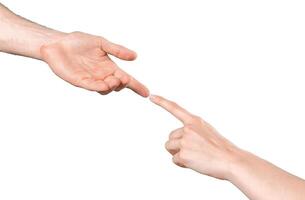Two hands reaching out to each other in a moment of connection and understanding photo