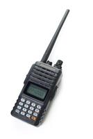 Handheld two-way radio with digital display used for communication in outdoor activities photo