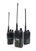 Various models of walkie talkies displayed on a white background for communication technology enthusiasts photo