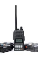 Communication devices arranged in a creative layout on a white background demonstrating their features and usability photo