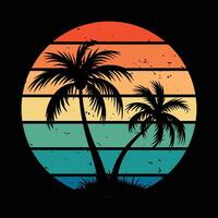 Retro Tropical Palm Trees Silhouette with Sunset Gradient vector
