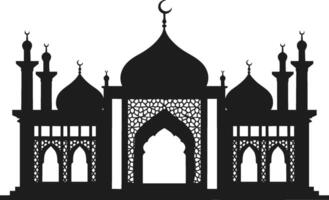 Intricate Mosque Silhouette with Domes and Arched Minarets vector