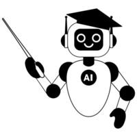 AI robot in a graduation cap with a pointer in his hands vector