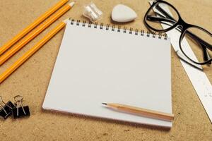 Workspace layout with stationery items for creativity and organization during a productive session photo