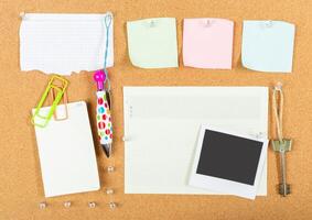 Creative workspace with assorted stationery and notes, showcasing organization and inspiration during a productive day photo