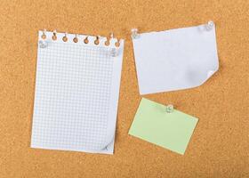 Notes pinned on a corkboard for organization and reminders in a workspace setting photo