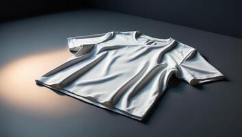 Soft white t-shirt elegantly draped on a dark surface with soft lighting showcasing its texture and design photo