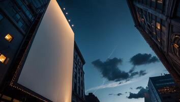Urban skyline at dusk showcasing a blank canvas for advertisements and creative displays photo
