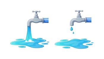 Water faucet with water flow isolated on white background. vector