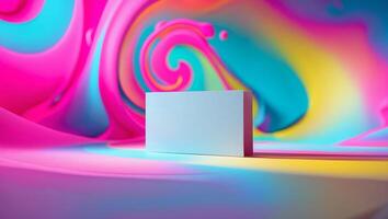 Colorful swirl backdrop with a blank white object in a vibrant abstract setting photo