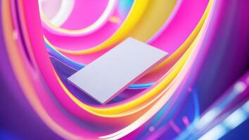 Bright colors and smooth lines create an abstract composition with a card floating in vibrant spirals photo