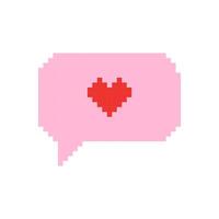 Pixel speech bubble with heart. Hand drawn illustration for online relationships, social media themes, dating apps and follower engagement. vector