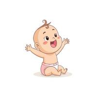 Print The cute baby is sitting, feeling funny and happy, isolated babies or infant on white background vector