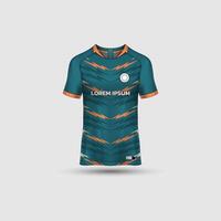 Jersey mockup design. Uniform front view jersey and sublimation templates for soccer, football, volleyball, badminton, e-sports, casual. Lightning green orange vector