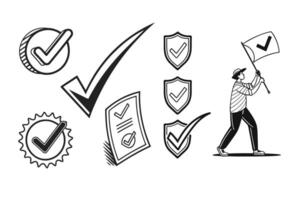 black check mark line icon set on white background vector