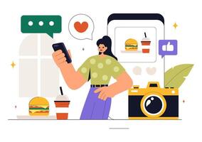 Influencer Sharing Culinary Reviews on a Blog in Flat Style vector