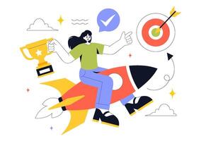 Illustration of a Motivated Entrepreneur with Business Success, Innovation, and Startup Growth in Flat Style vector